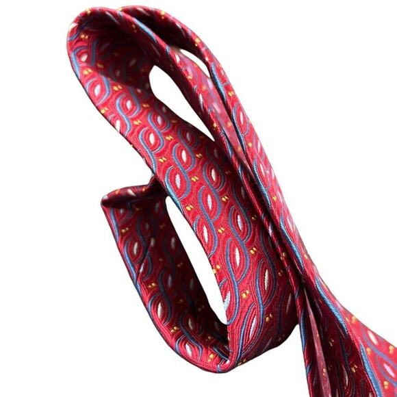 Jos A Bank Red Blue Mens 100% Silk Geometric Italy Mens Neck Tie 58" x 3.75" - Picture 5 of 16